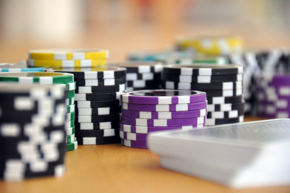 blue green and purple poker chips