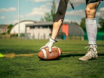 a man playing football