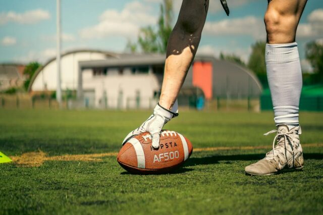 a man playing football