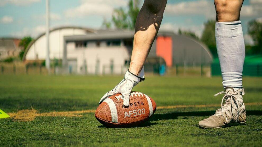 a man playing football